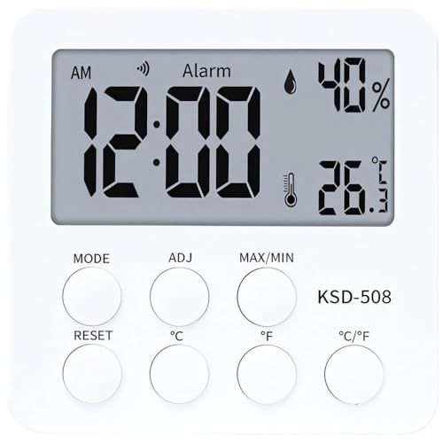 Large LCD Reptile Thermometer Hygrometer, Digital Temperature and Humidity Monitor with Alarm Clock, Perfect for Terrariums