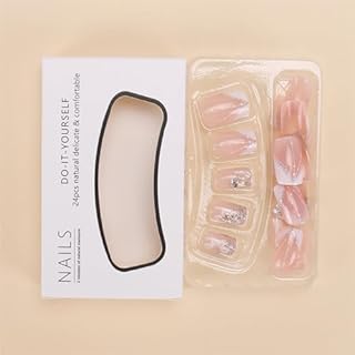 DZPGUONIZ 24pcs Short Square Press on Nails French Tip Fake Nails White Flower with Star Design Glitter False Nails Luxury Nail Charms Crafts White Stripes Glue on Nails for Women Manicure Tips