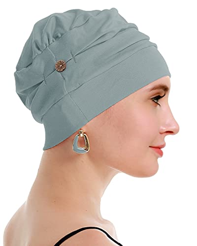 osvyo Coiffure de chimiothérapie pour femmes qui ont perdu des cheveux à cause du cancer, en coton, léger, Bleu clair gris, Taille Unique – vue 6