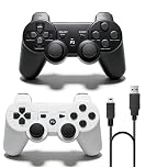 ＲＵＥＩＵＲＩ P-S3 Controller 2 Pack PS-3 Wireless controller Playstation 3 Controller Wireless Bluetooth Gamepad with USB Charger Cable for PS-3 ((Black+White))