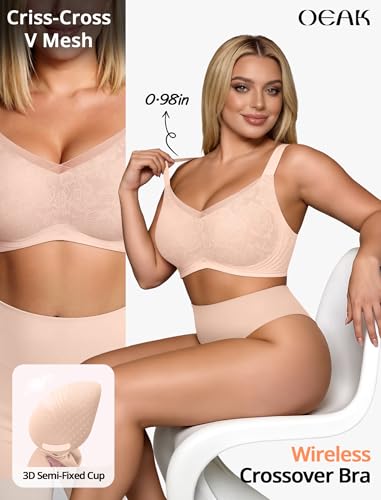 Image of OEAK Womens Wireless Jelly Bras V Mesh Comfortable Bralette Supportive Tshirt Bra No Underwire Seamless Push Up Everyday Bras