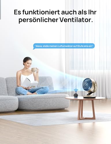 Dreo 28dB Leiser Smart Tischventilator für Schlafzimmer Büro, Ventilator mit Fernbedienung Kühlung 21M Windentfernung 4-Geschwindigstufe 5 Modi 12H Timer 90° Auto 120° Manuell oszillierend, Lynx S 5