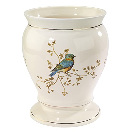 Avanti Linens Gilded Birds Waste Basket, Ivory