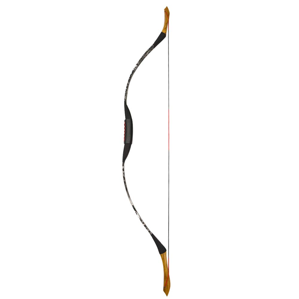 Arc Long Traditionnel à la Main en Bois en Cuir Longbow 25-40 lbs Arc Recurve Tir a l'arc Arc de Chasse Arc à la Main Mongole Pratique de tir à l'arc