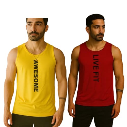 Image of Pack of 2 Sando For Men Men's Sleeveless Round Neck Vest - Pack of 2, Polyester Fabric, Quick Dry Gym & Casual Wear Gym Fit