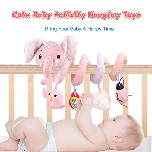 Jericetoy Baby Car Seat Toys Stroller Toys Crib Toys Infant Activity Spiral Plush Toys Hanging Stroller Toys For Baby Car Seat Stroller Bar Crib Bassinet Mobile With Music Squeaker Rattles (Elephant) #TOP4