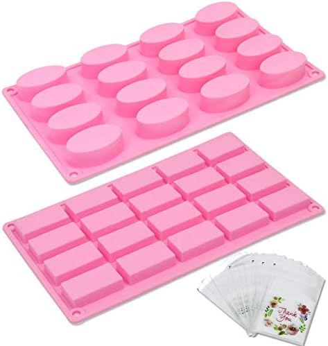Tomnk 20 Cavity Rectangle (2"x1") and 16 Cavity Oval (2"x1") Silicone Mold for Soap Candy Chocolate Cake with Sealed Bags of Decorative Design