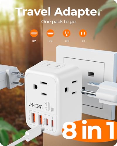 Image of LENCENT Foldable US to UK Ireland Travel Plug Adapter, PD 20W Type G Power Adaptor with 4 Outlet, USB C Fast Charger Adapter, USA to Dubai Scotland British London England Hong Kong Irish Qatar