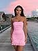 Mizoci Women's Sexy Tube Top Bodycon Mini Dress Strapless Ruffle Bow Back Ruched Party Short Dresses, Small, Pink