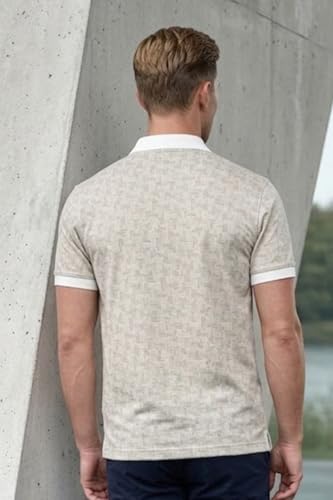 Image of Louis Philippe Men's Slim Fit Cotton Pique Polo Tshirt with Stretch and All Over Print
