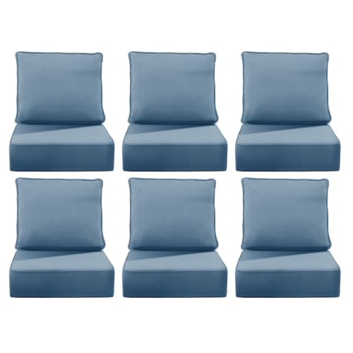 Image of 6 inch Thick Outdoor Chair Cushions, 24 inch x24 inch Patio Furniture Cushions | Set of 6 with Water Resistant & Removable Cover, UV Resistant, 30D High Density Sponge Patio Cushion, Baby Blue