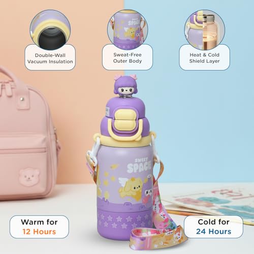 Image of Mee Mee Oasis Sip Kids Insulated Water Bottle 460ml | SUS316 Stainless Steel | 3-in-1 Straw, Spout & Sip Lid | Leakproof School Bottle for Kids | 12H Cold & 8H Hot | BPA-Free Sipper with Strap
