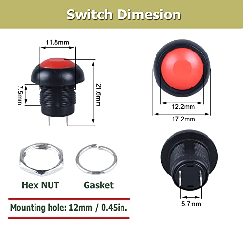 Dmwd 6Pcs 12Mm Momentary Push Button Switch Mini Round Switch With Pre-Soldered Wires Spst 3A 125V Ac, 1A 250V Ac(3Pcs Red+3Pcs Black) #TOP2