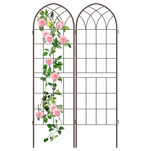 LZRS 71 x 40in Rustic Iron Arch Decoration Garden Trellis with Metal Coating – Perfect for Supporting Climbing Plants Outdoor, Roses, Vines, Flowers, and Vegetables, Brown