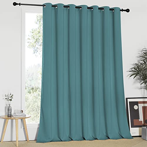 NICETOWN 95 inches Patio Door Curtains - Thermal Drapes Sliding Door Blinds for Hotel and Office, Blackout Shade for Curtain Rods (Sea Teal, W100 inch