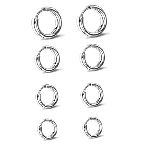 4Pairs Pendientes de Aro Pequeño para Mujeres Hombres CZ Mini Pendientes Aro Hipoalergénico Circonita Cúbica Cartílago Mini Pendientes Oreja Piercing 8mm 10mm 12mm 14mm