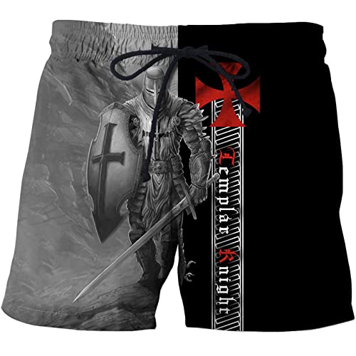 WAVOTIQ Men 3D Printed Knights Templars Beach Board Shorts Quick Dry Outdoor Casual Swim Trunks Loose Fit Swimming Shorts
