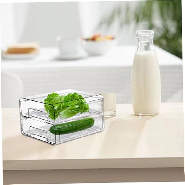 Fridge Drawer Organizer, Fridge Drawer 2 Layer Pull-Out Transparent PET Organizer Stackable Fresh Keeping Refrigerator, Refrigerator