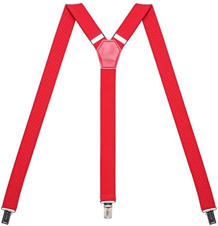 Action Ward Womens Suspenders – Y Back Style – 1" Width - Comfortably Adjustable Elastic Straps and Metal Clips (Red)