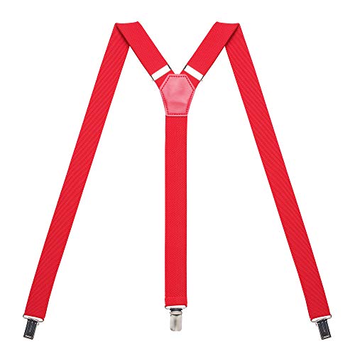 Action Ward Womens Suspenders Y Back Style 1 Width - Comfortably Adjustable Elastic Straps and Metal Clips (Red)