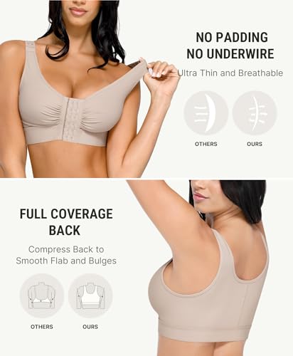 Image of FeelinGirl Post Surgery Compression Bra for Women's Front Closure Bra with Adjustable Straps Wirefree