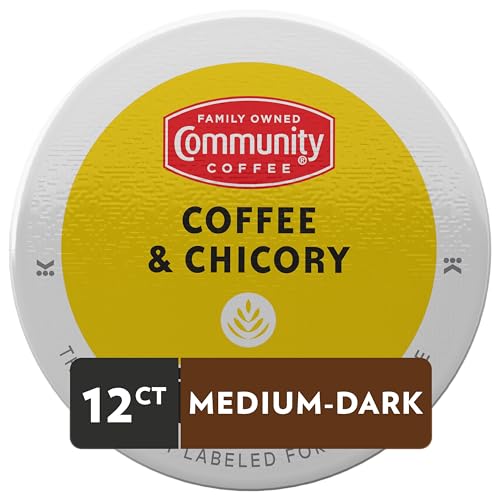Image of Community Coffee Coffee & Chicory 12 Count Coffee Pods, Medium-Dark Roast, Compatible with Keurig 2.0 K-cup Brewers, 12 Count (Pack of 1)