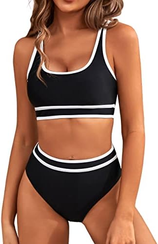 BMJL Womens High Waisted Bikini Sets Sporty Two piece Color Block Swimsuits