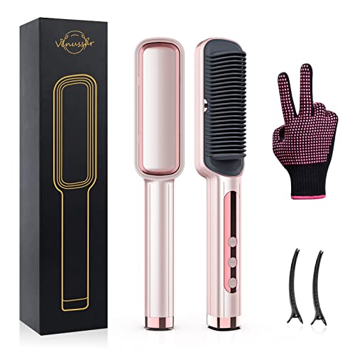 Hair Straightener Brush, Fast Heating Ceramic Hair Straightening Comb with 15 Temp Settings, LED Display & Anti-Scald, Auto-Off, Home Hair Salon for Frizz-Free Silky Hair