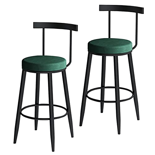 Chaise haute de bar stable en fer forgé vert anti-rayures pour îlot - Lot de 2