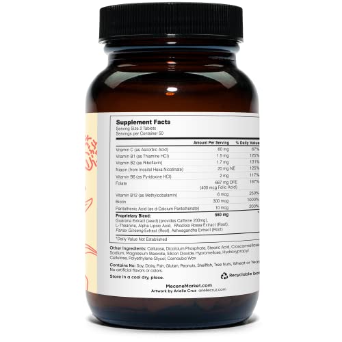 Mécène Guarana Caffeine Pills - Natural Energy Supplement With Vitamin B12, B1, B2, B6, L-Theanine, 100 Vegetarian No Doze Caffeine Tablets #TOP1