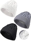 3 Pieces Kids Satin Lined Knit Beanies Winter Hat Child Warm Ski Skull Caps for Girls Boys Baby...
