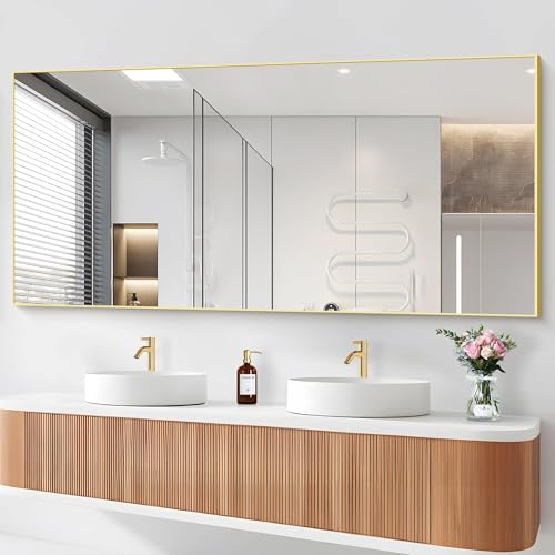 COFENY 36x72inch Bathroom Mirror, Gold Rectangle Mirror with Thin Metal