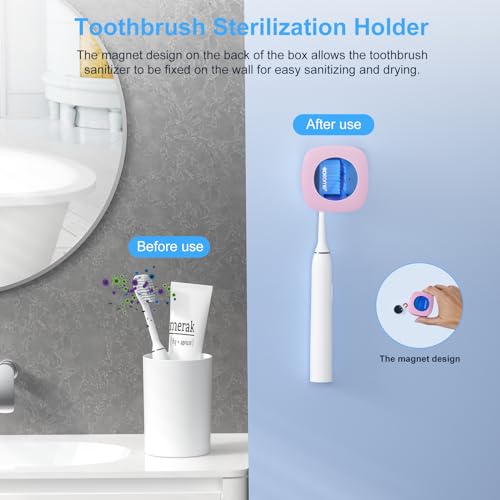 OOCOME Portable Deep UV Toothbrush Sanitizer Case Toothbrush Sanitizer Holder Organizer Case Toothbrush Cleaner Holder with Sticker free Punching for Travel and Family Use (Pink) - Image 4