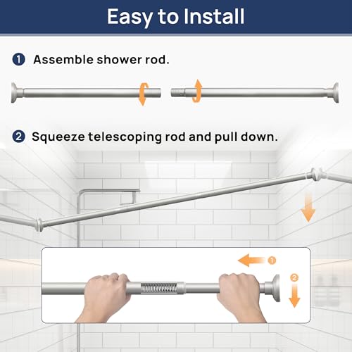 Image of ENJOYBASICS 1 inch Nickel Shower Curtain Rod, 30-64 inch Adjustable, Secure Tension