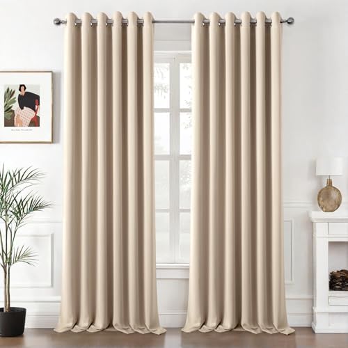 MIULEE Verdunklungsvorhänge Thermo Blickdicht Ösen 2er Set 200x260cm Beige | Blickdichter Thermostoff für Wohnzimmer und Schlafzimmer, hilft Licht, Hitze und Kälte zu reduzieren.