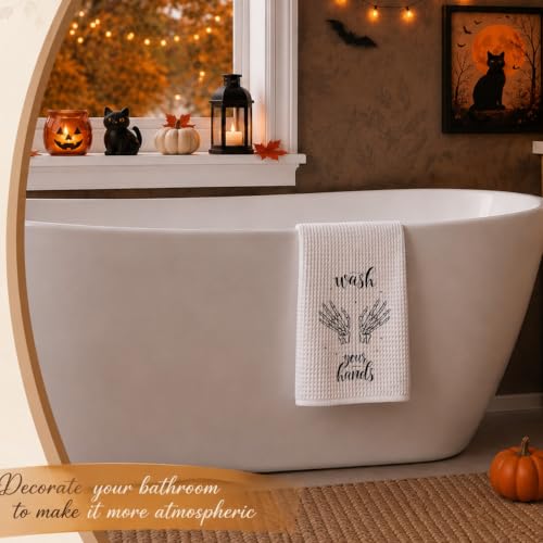 Threegoat Funny Spooky Halloween Hand Towels for Bathroom,1 PCS Wash Your Worries Away Kitchen Towels,Gothic Home Decorative Towels for Skull Gifts,Funny Dish Towels for Owners Housewarming - C15 - image 5