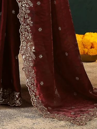 Image of SIRIL Women's Tissue Silk Sequence Embroidery Saree with Unstitched Blouse Piece