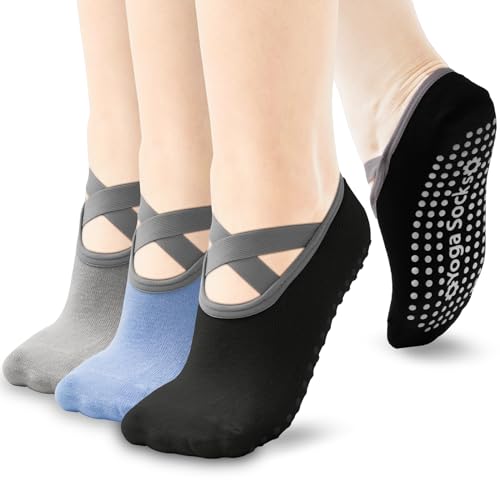 WIMSSERT Non-Slip Yoga Socks for Women Grip Straps Socks for Pilates, Pure Barre, Ballet, Dance, Barefoot Workout(3Pairs)