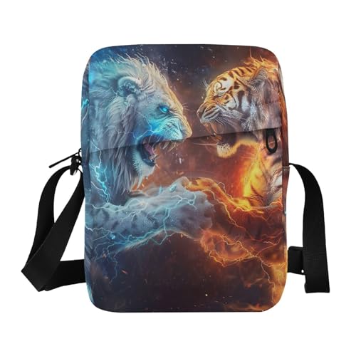 Crossbody Bag Ice Blue Fire Flame Tiger Animal Messenger Bag for Women Men Purse Shoulder Bag Satchel Bag with Adjustable Strap 214B6038