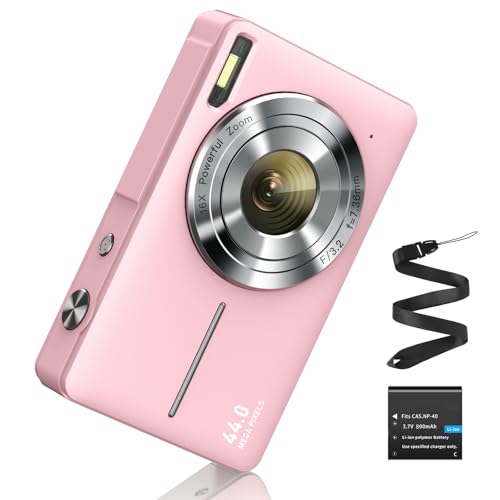 CAMKORY Digital Camera 1080P 44MP FHD Compact Digital Camera 16X Digital Zoom Anti-shake Vlogging Camera for Students Seniors Beginner Pink