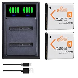 Pickle Power 2-Pack NP-BN1 NP-BN Battery and Charger for Sony Cybershot DSC-W800 WX220 W350 W510 w830 W320 W810 W570 WX100 W530 W310 W330 W380 W390 TX5