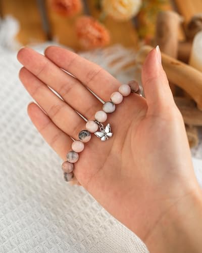 Inspirational Gifts Butterfly Bracelet for Women, Natural Stone Pink Bracelet Gifts for Women Girls, You Were Born to Fly4