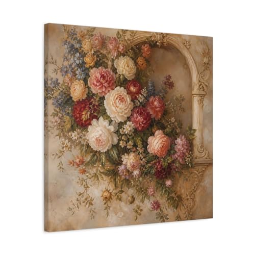 Art Mural Toile Florale Vintage Arche Format Carré 60x60 cm Épaisseur 3 cm