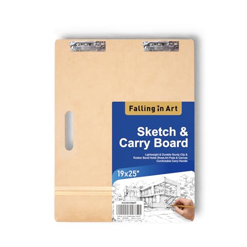 Falling in Art 19x25 Sketch Board Drawing Tote Board for Artists with Sturdy Clip and Rubber Bands Portable Art Clipboard for Classroom and Studio Drawing