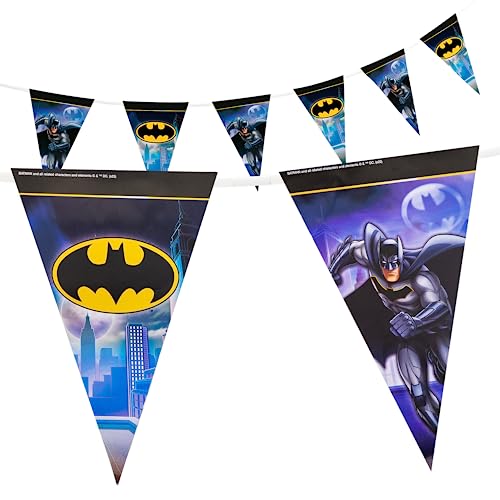 Party Factory « Batman » Guirlande de fanions en papier avec 10 fanions Longueur env. 5 m Guirlande de fête, décoration d'anniversaire, fête à thème