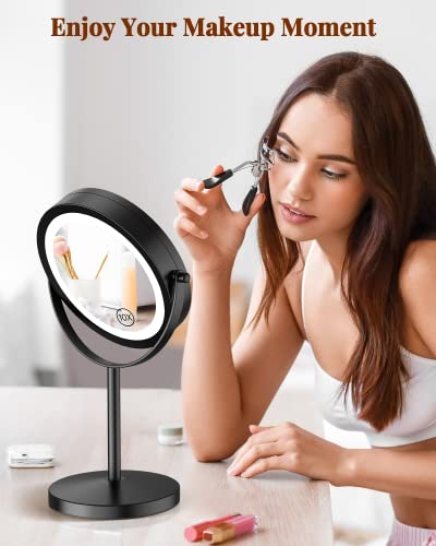 Gospire 7" Makeup Mirror With Lights And Magnification 1X / 10X, 360° Rotation Lighted Magnifying Mirror With Dual Power Supply, Light Up Mirror For Makeup, Led Vanity Mirror For Women – Black #TOP6