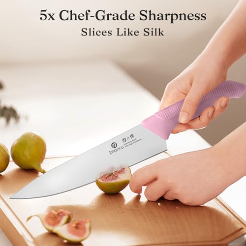 Image of imarku Pink Kitchen Knife Set - 14-Piece Stainless Steel Knife Set with Block and Build-in Sharpener, Gift for Women, Anti-Slip Handle, Dishwasher Safe