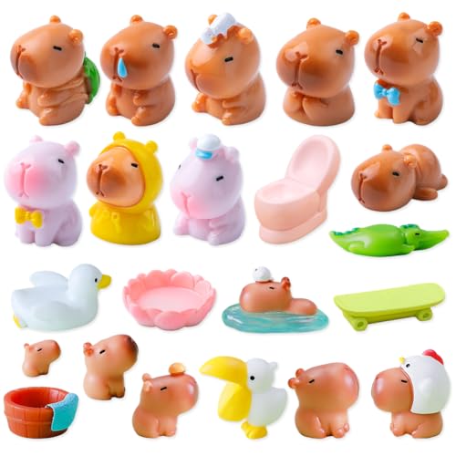 PLNVNVP Mini figuras de capibara, lindas decoraciones de cerdo de agua, figuras de capibara, decoración para tartas, adornos de Kapybara, figuras en miniatura, bonsái, paisaje en miniatura, casas de