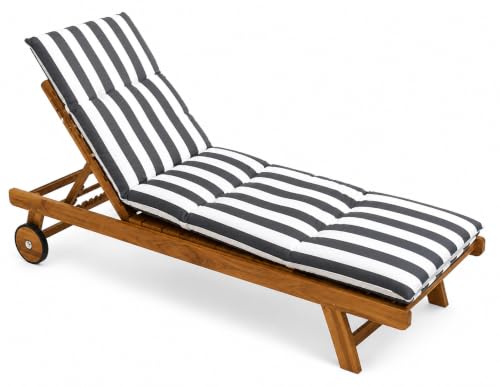 YIJIA Cojín para Tumbona Exterior Gris, Desenfundable con Cremallera, Fijación Elástica Antideslizante para Jardín, Terraza, Piscina y Playa, Colchoneta Acolchada con Relleno de Fibra (180x55x8 cm)
