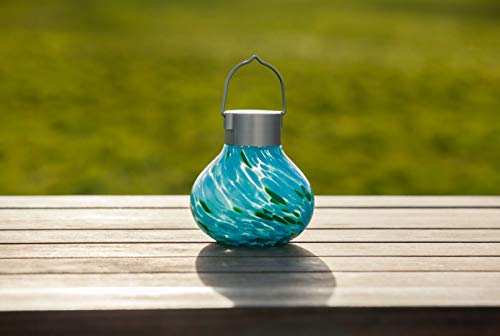 Allsop Home And Garden Solar Tea Lantern, Handblown Glass With Solar Panel And Led Light, Weather-Resistant For Outdoor Deck, Patio, Garden, Wedding, Mint, 1-Count #TOP3